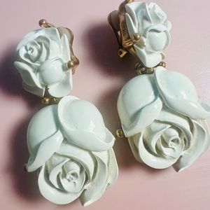 Oscar De La Renta Resin Roses Drop Earrings
